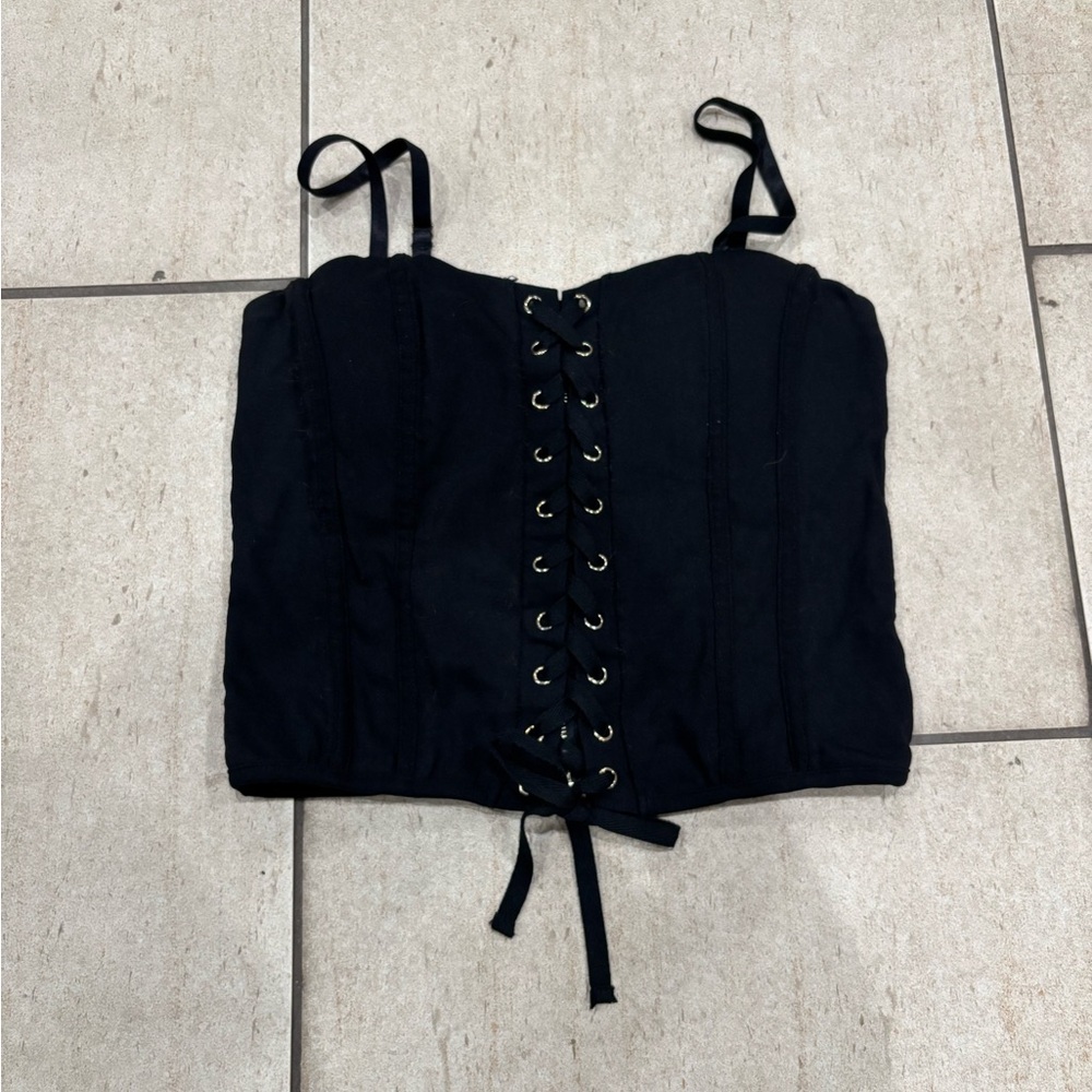 Iris Black Sleeveless Bustier Tank Top